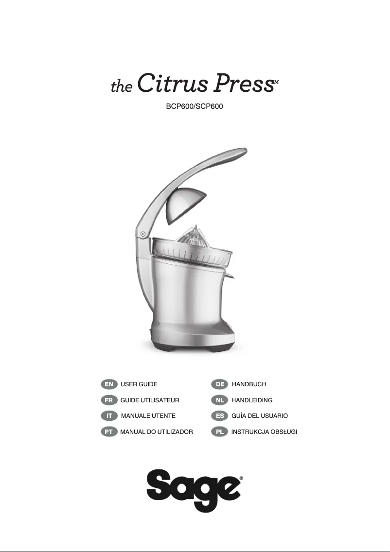 Image de la première page du manuel de l'appareil the Citrus Press SCP600