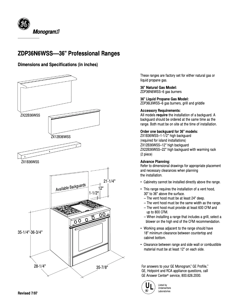 Page n°1 - Fiche technique GE ZDP36N6WSS