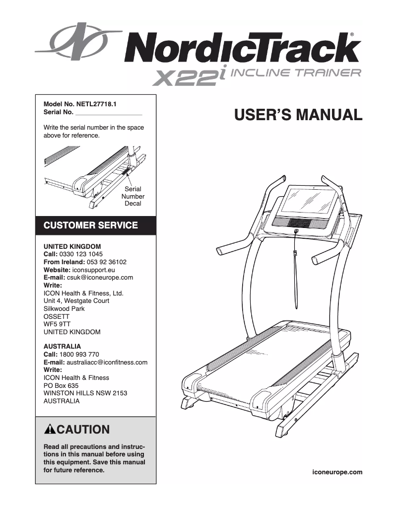 Image de la première page du manuel de l'appareil X22i Incline Trainer