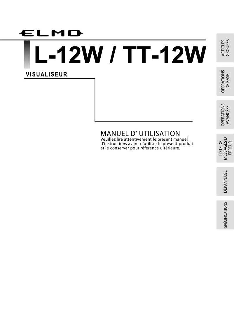Page 1 de la notice Manuel utilisateur Elmo TT-12W