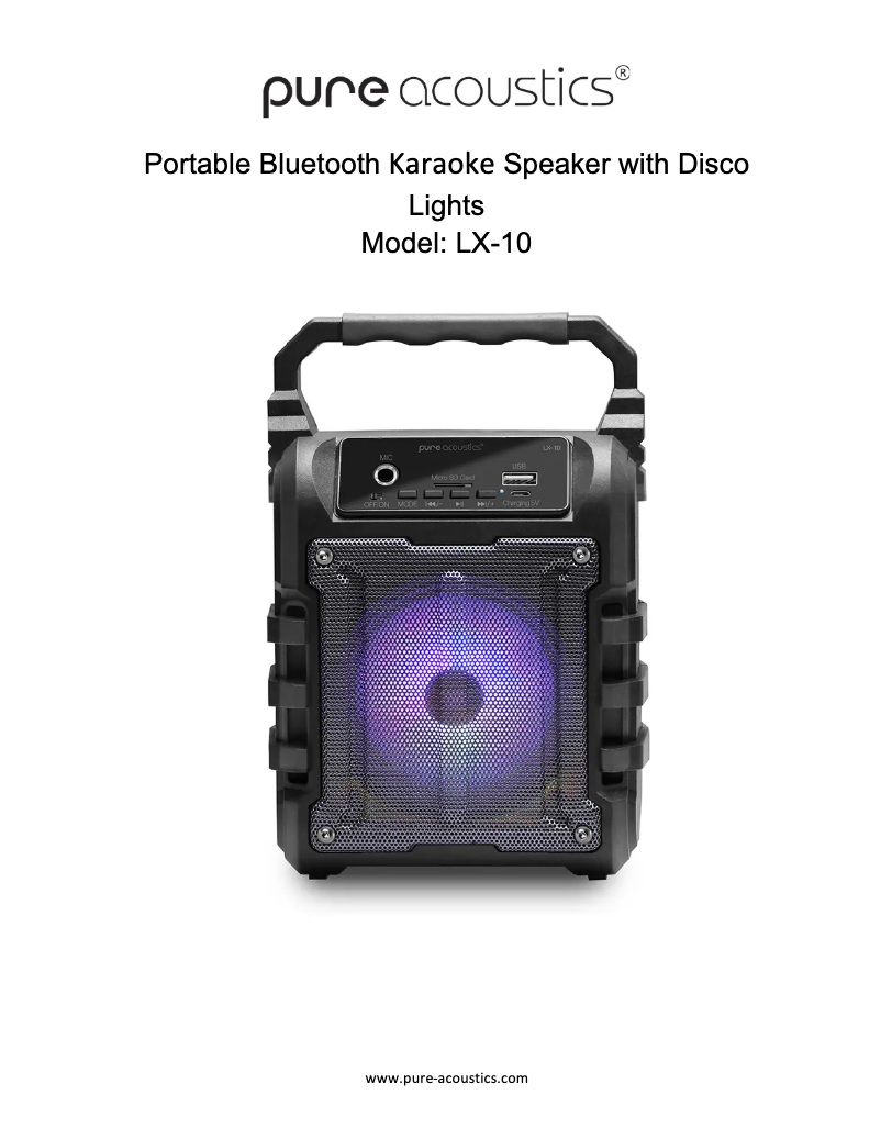 Page 1 de la notice Manuel utilisateur Pure Acoustics LX-10