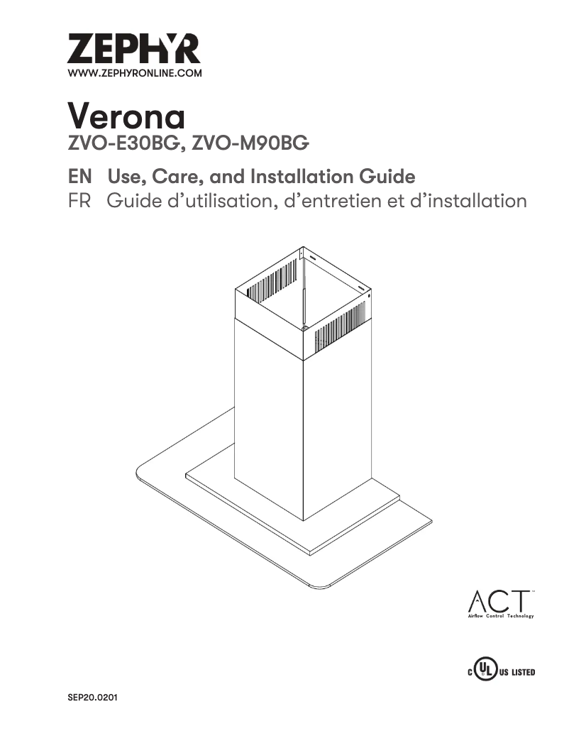Page 1 de la notice Guide d'installation Zephyr ZVO-E30BG