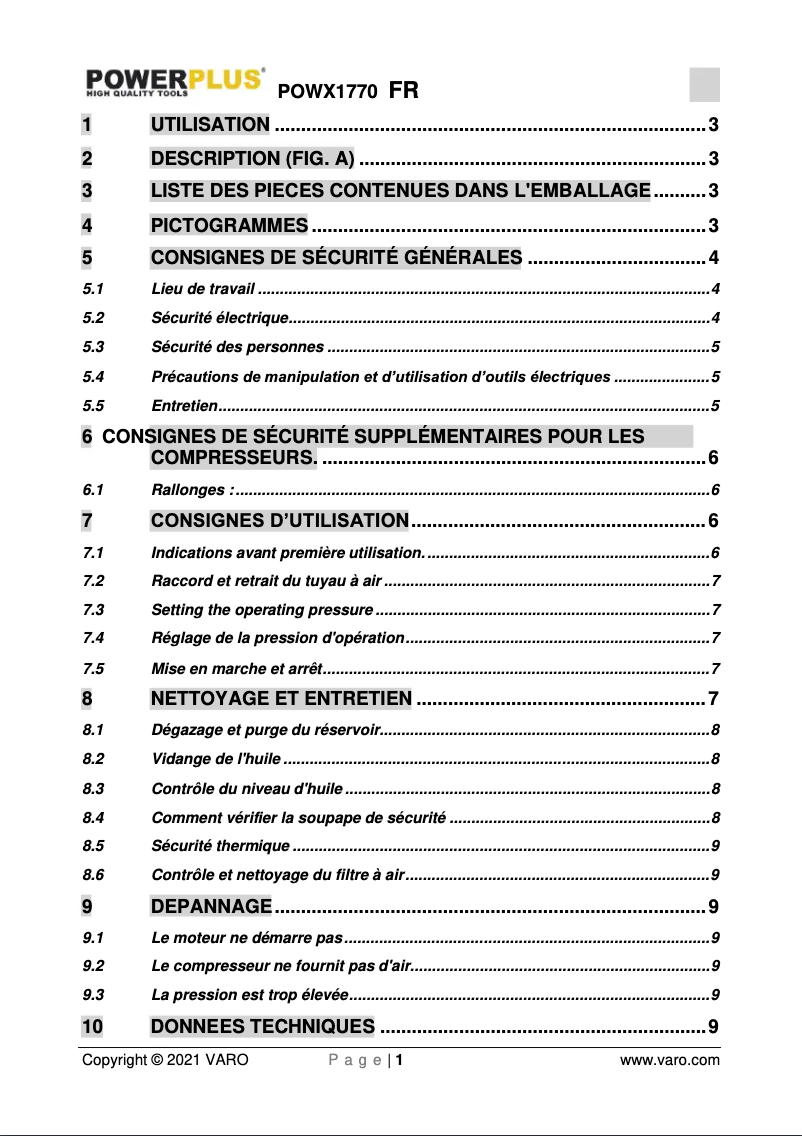 Page 1 de la notice Manuel utilisateur PowerPlus POWX1770