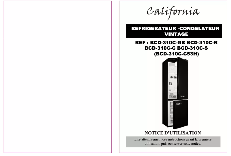 Page 1 de la notice Manuel utilisateur California BCD-310C-S