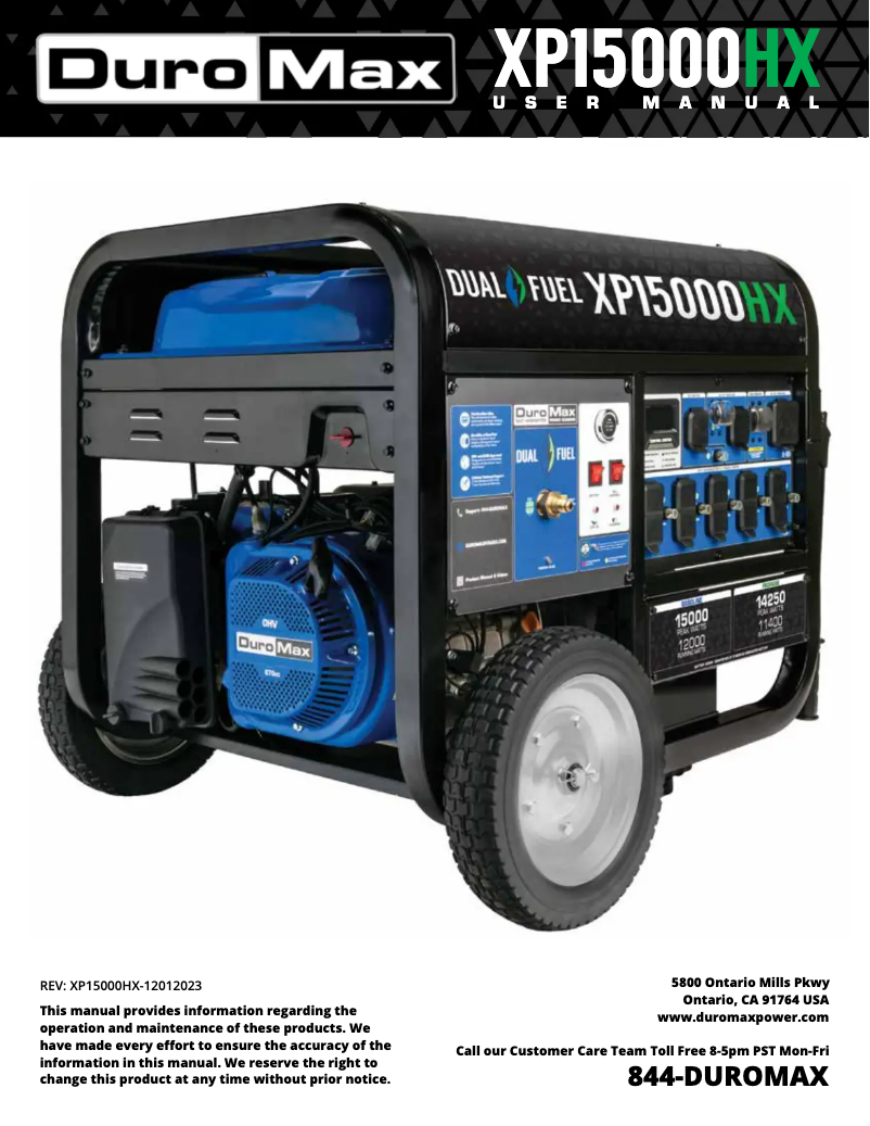 Page n°1 - Manuel utilisateur DuroMax XP15000HX