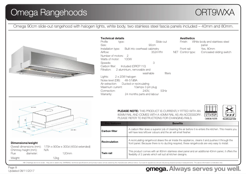 Page n°1 - Fiche technique Omega ORT9WXA