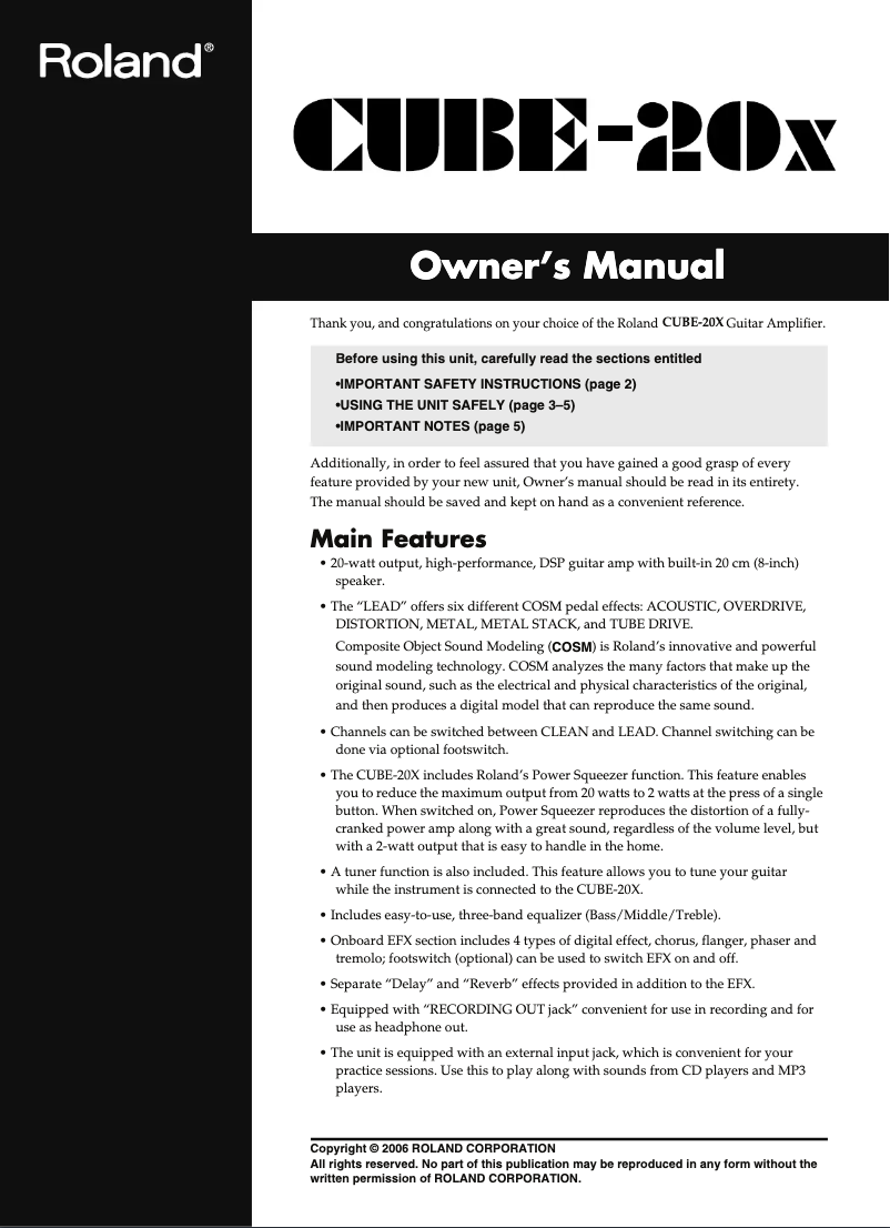 Image de la première page du manuel de l'appareil CUBE-20X