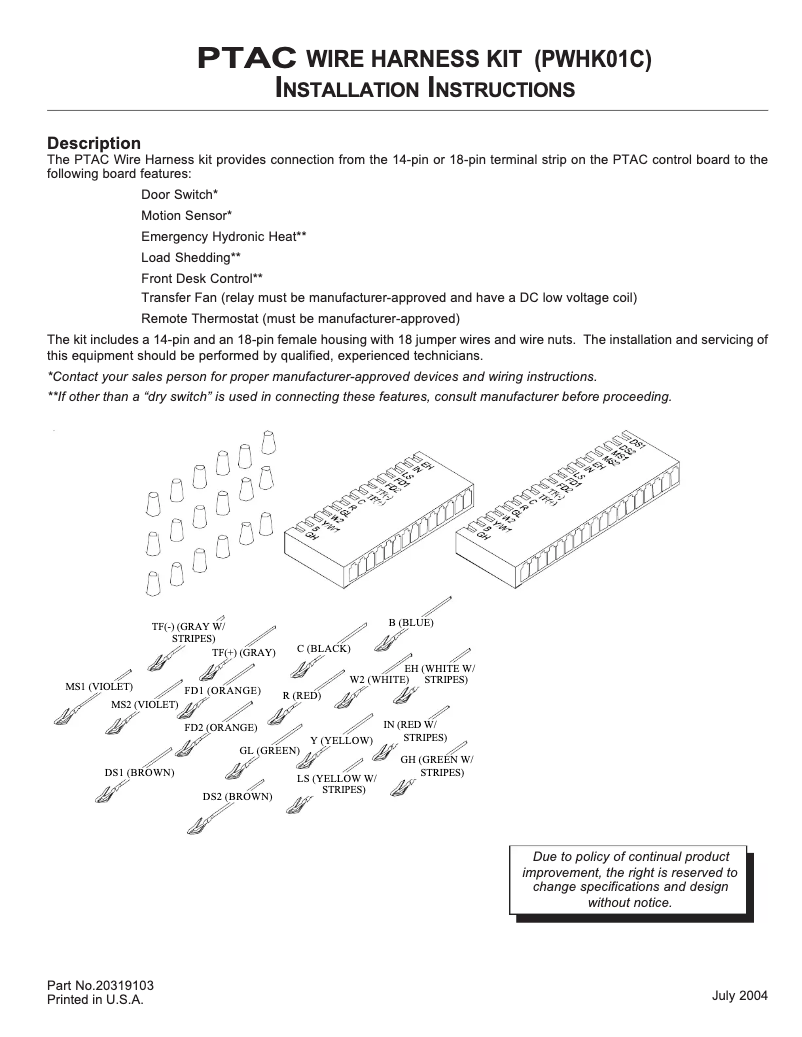 Page 1 de la notice Manuel utilisateur Amana PWHK01C