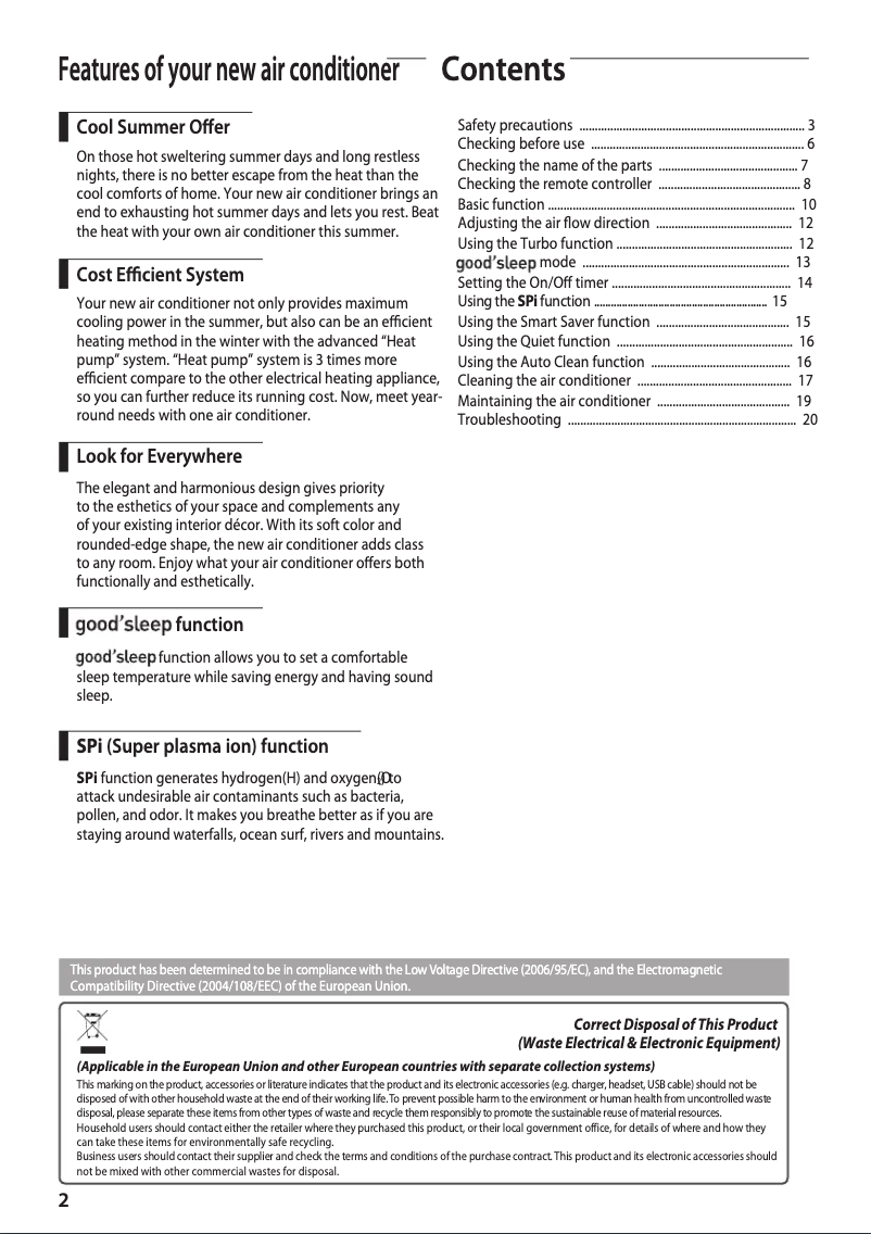 Page 1 de la notice Manuel utilisateur Samsung AQV18EWDN