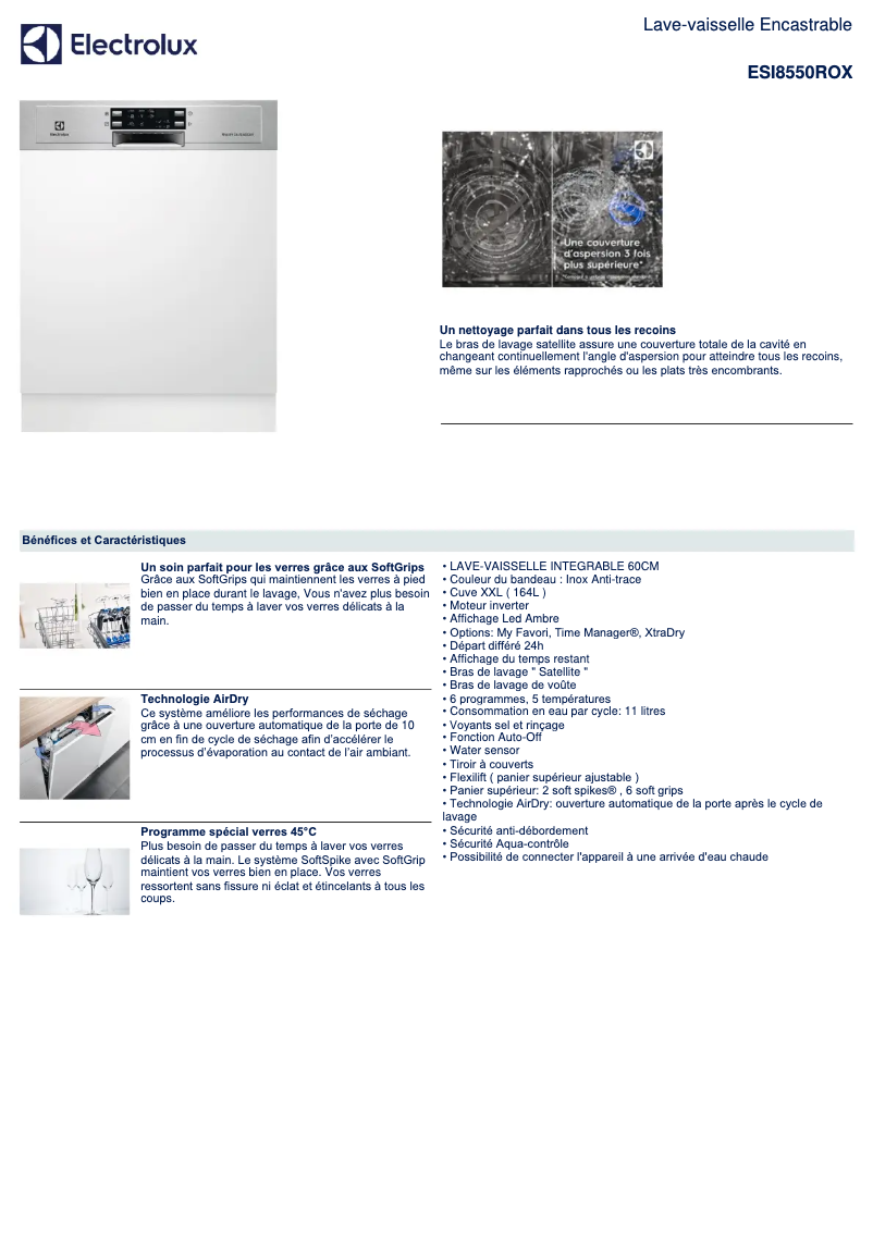 Page 1 de la notice Fiche technique Electrolux ESI8550ROX
