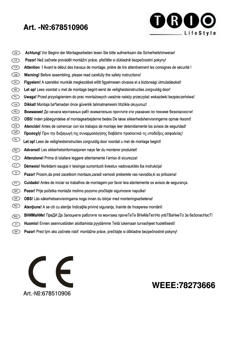 Page 1 de la notice Manuel utilisateur Trio Lighting Santiago 678510906