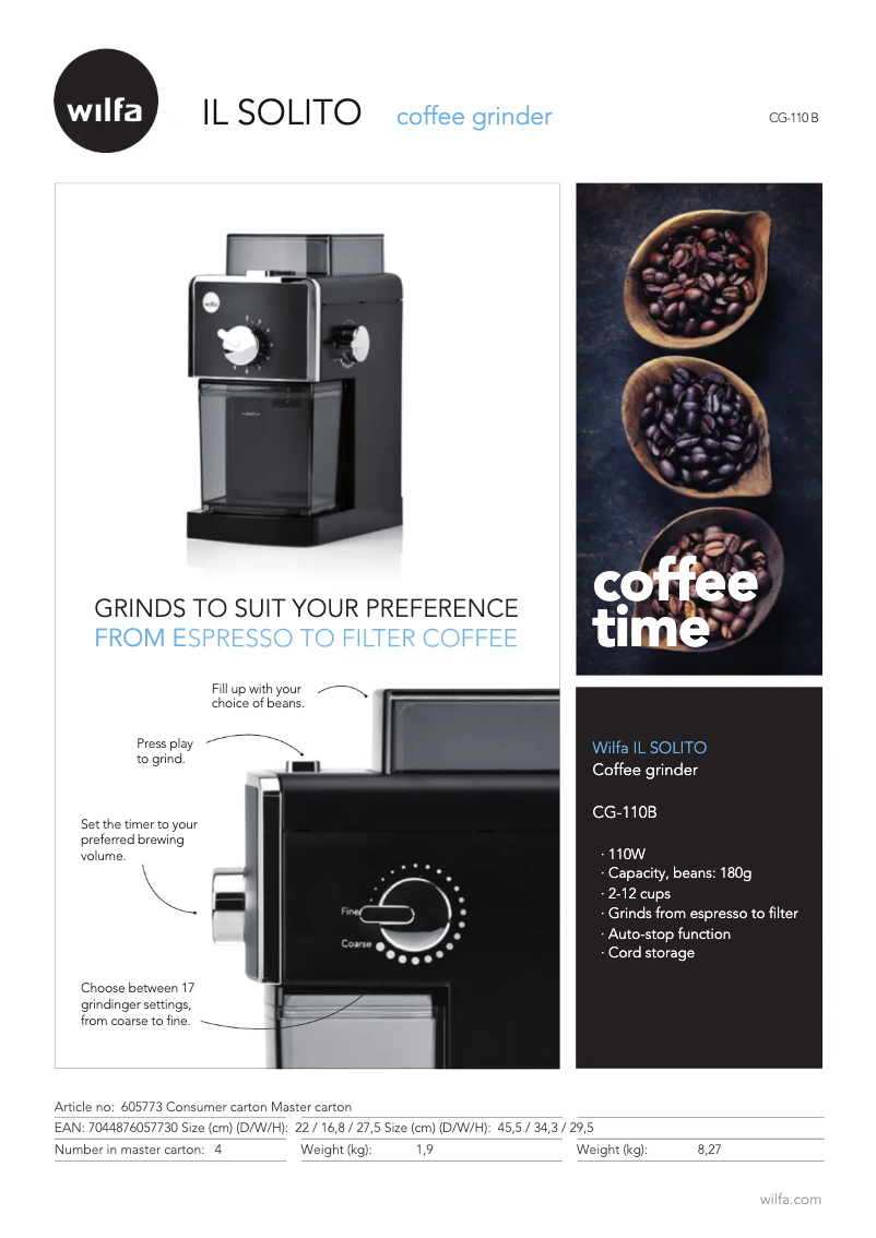 Page n°1 - Brochure Wilfa Il Solito CG-110B