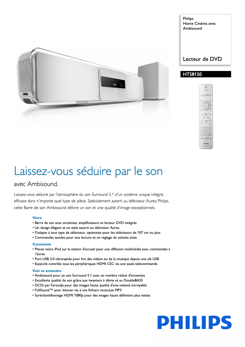 Página 1 del manual Ficha técnica Philips HTS8150