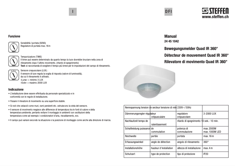 Page 1 de la notice Manuel utilisateur Steffen Quad IR 360°
