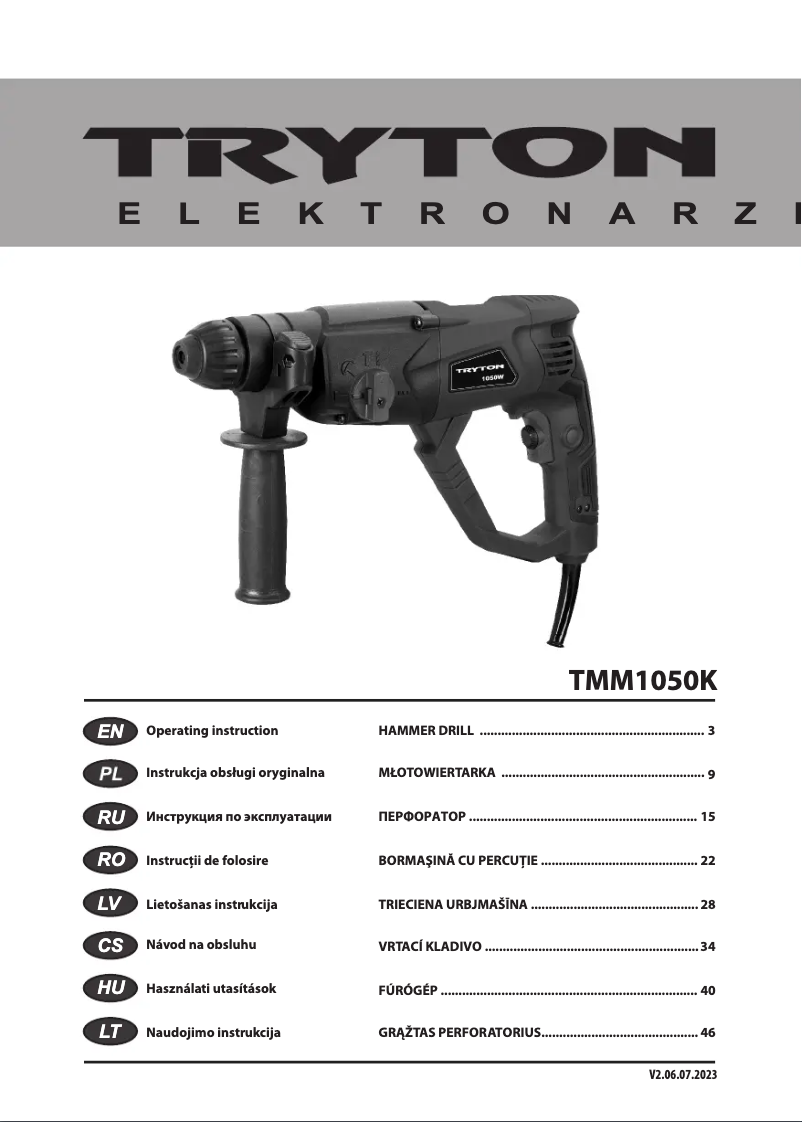 Page n°1 - Manuel utilisateur Tryton TMM1050K