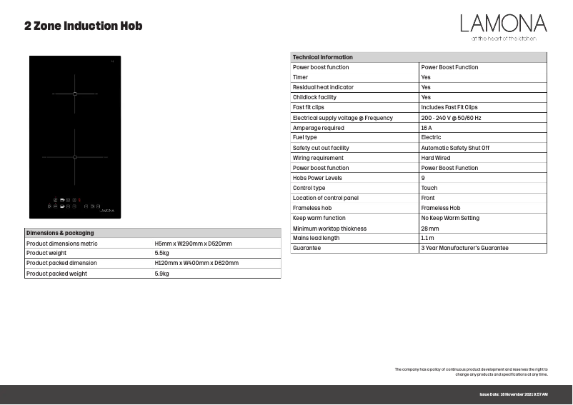 Page n°1 - Fiche technique Lamona LAM1890