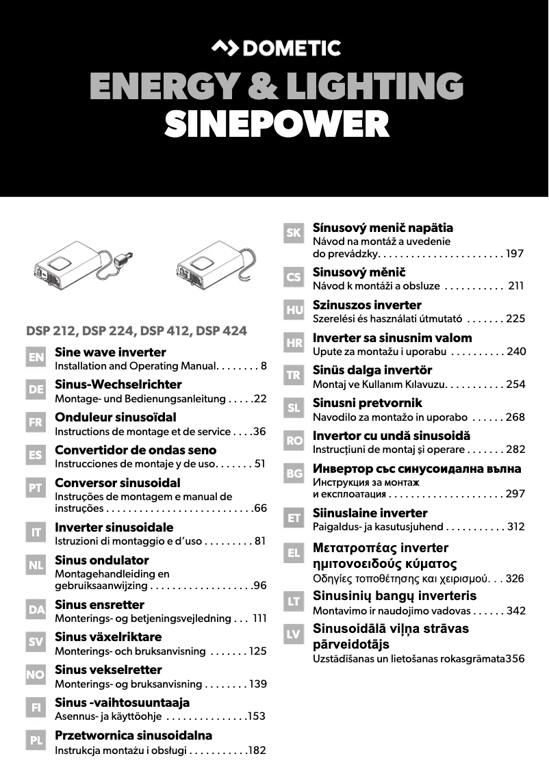 First page image of the manual for SinePower DSP 424