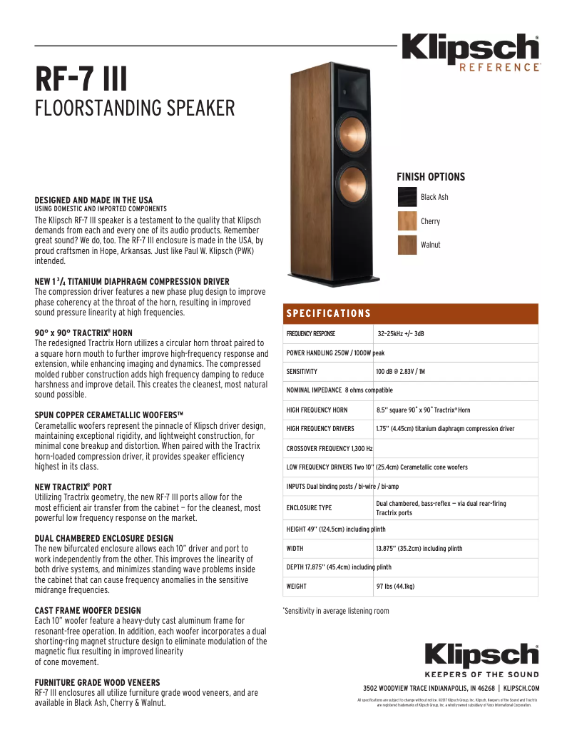 Page 1 de la notice Fiche technique Klipsch Reference RF-7 III