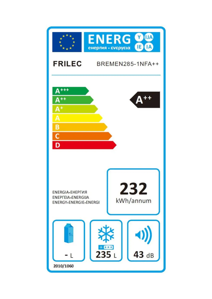 Page 1 de la notice Label énergétique Frilec BREMEN285-1NFEA++