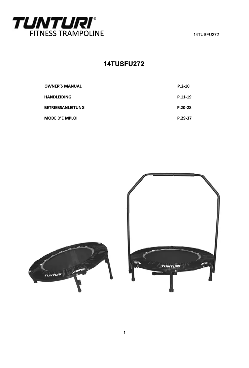 Page n°1 - Manuel utilisateur Tunturi 14TUSFU272