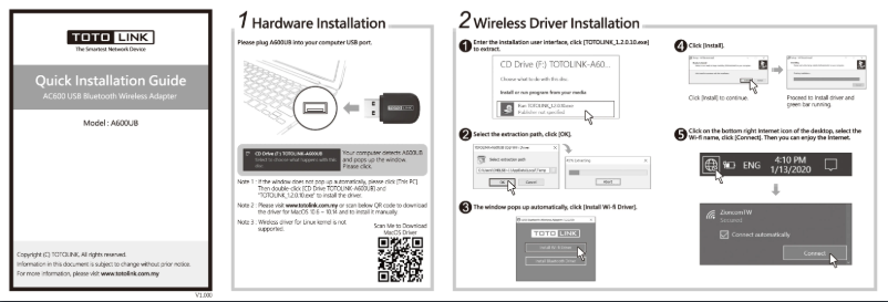 Page 1 de la notice Manuel utilisateur Totolink A600UB