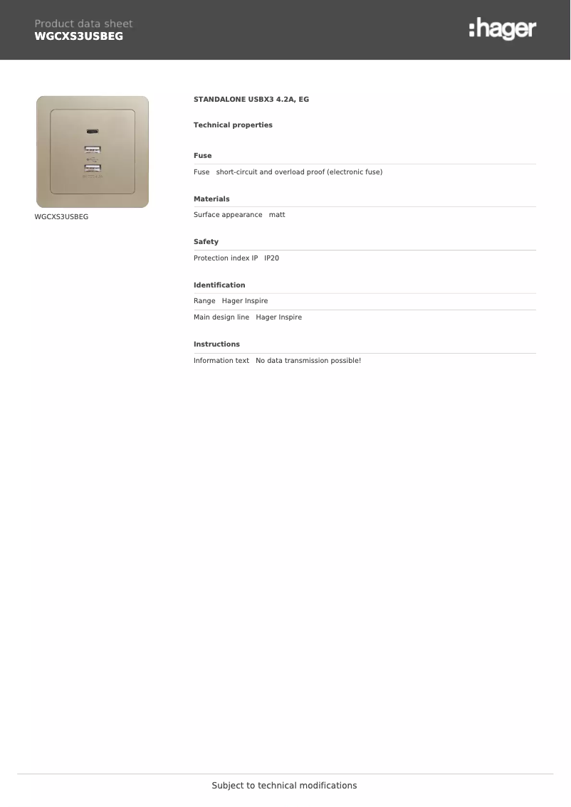 Image de la première page du manuel de l'appareil WGCXS3USBEG