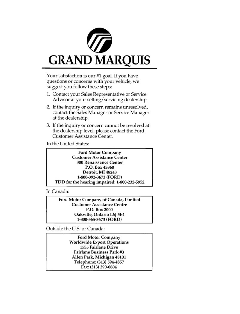 Page n°1 - Manuel utilisateur Mercury Grand Marquis (1996)