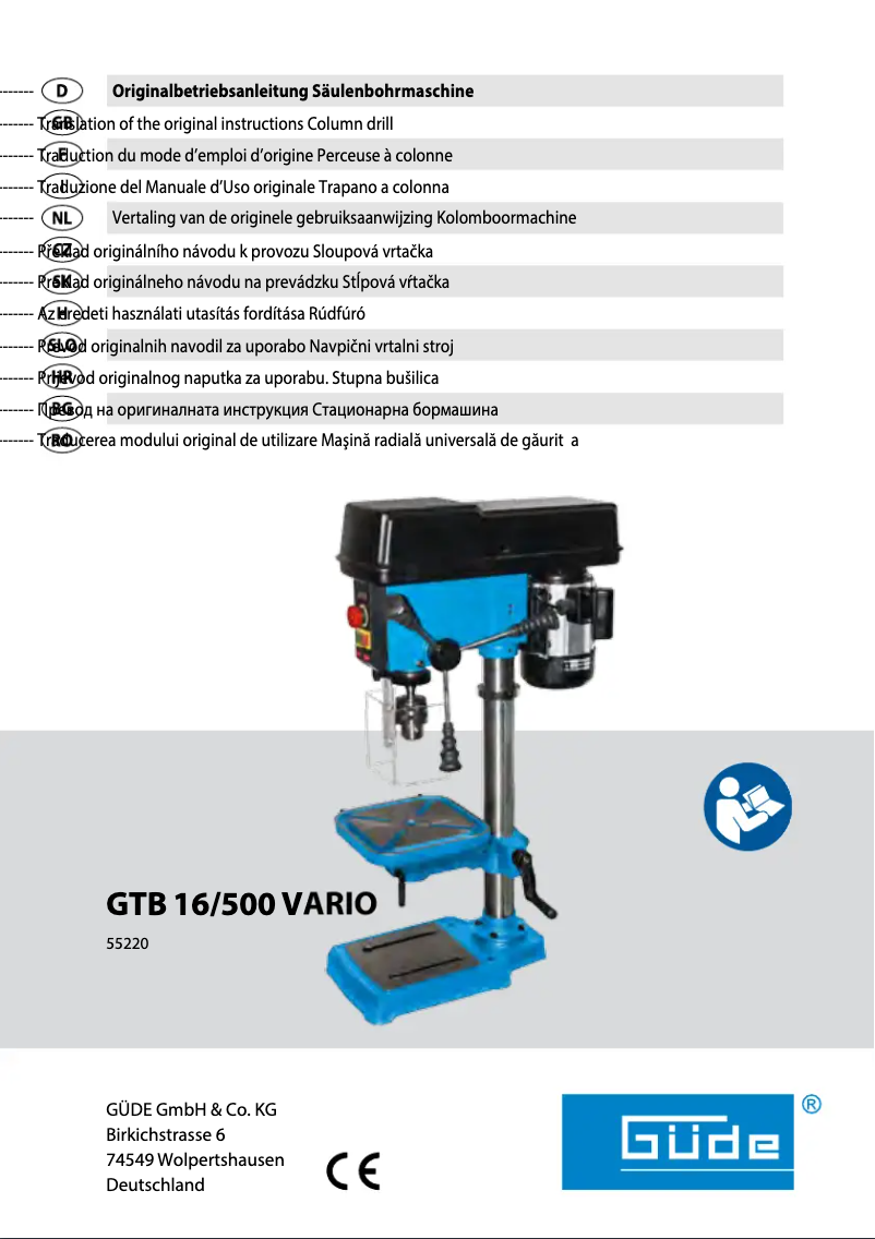 Page 1 de la notice Manuel utilisateur Güde GTB 16/500 VARIO