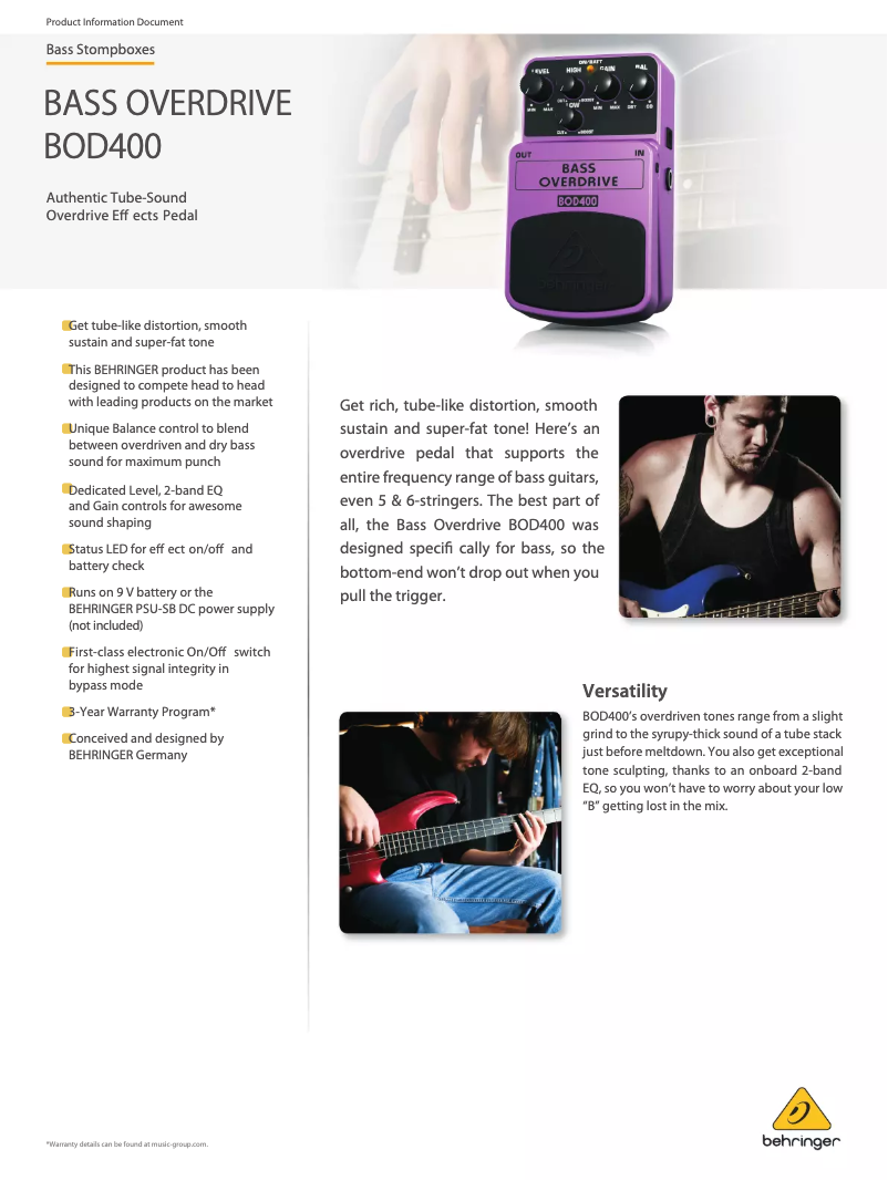 Page n°1 - Fiche technique Behringer Bass Overdrive BOD400