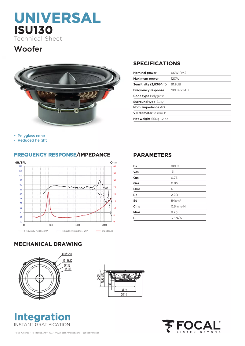 Página 1 del manual Ficha técnica Focal Integration Universal ISU 130