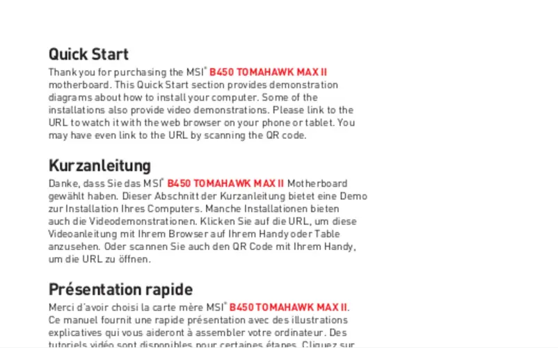 Page 1 de la notice Manuel utilisateur MSI B450 Tomahawk Max