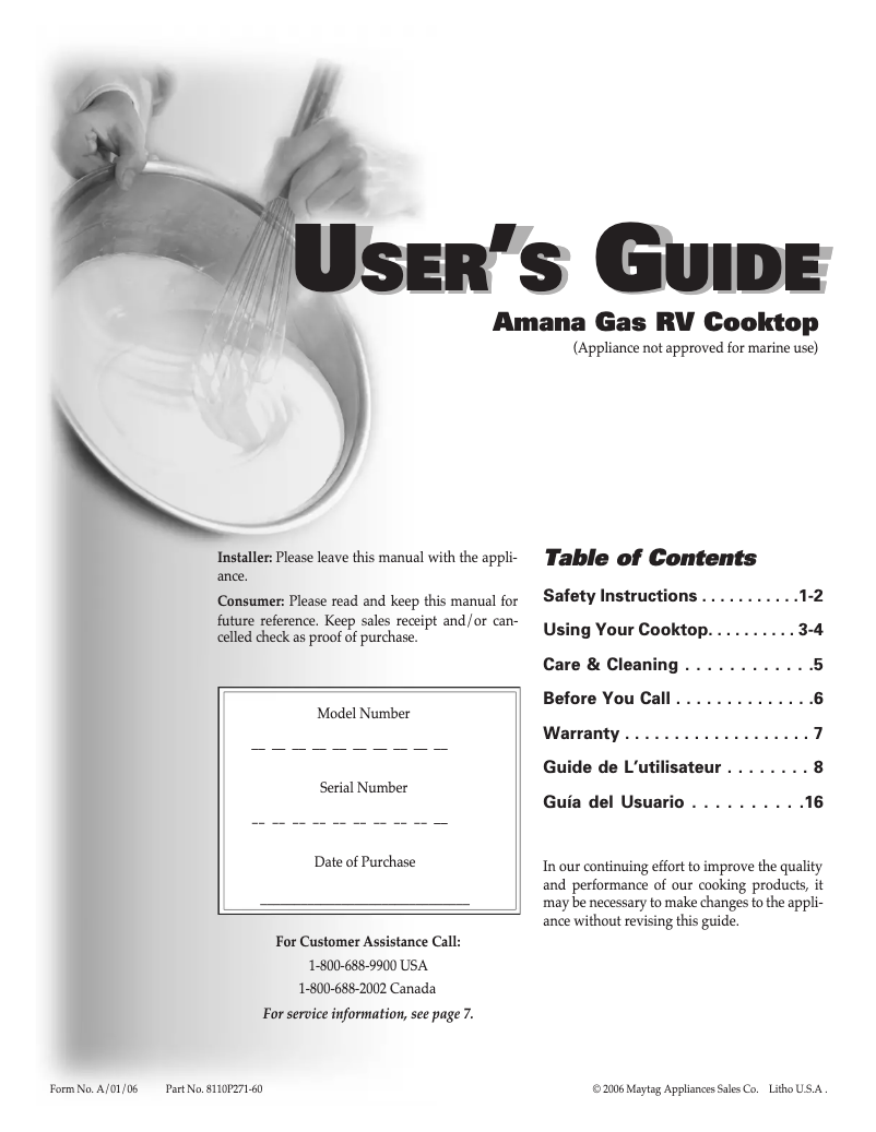 Page 1 of the manual User Manual Amana ALZ8590ADB12