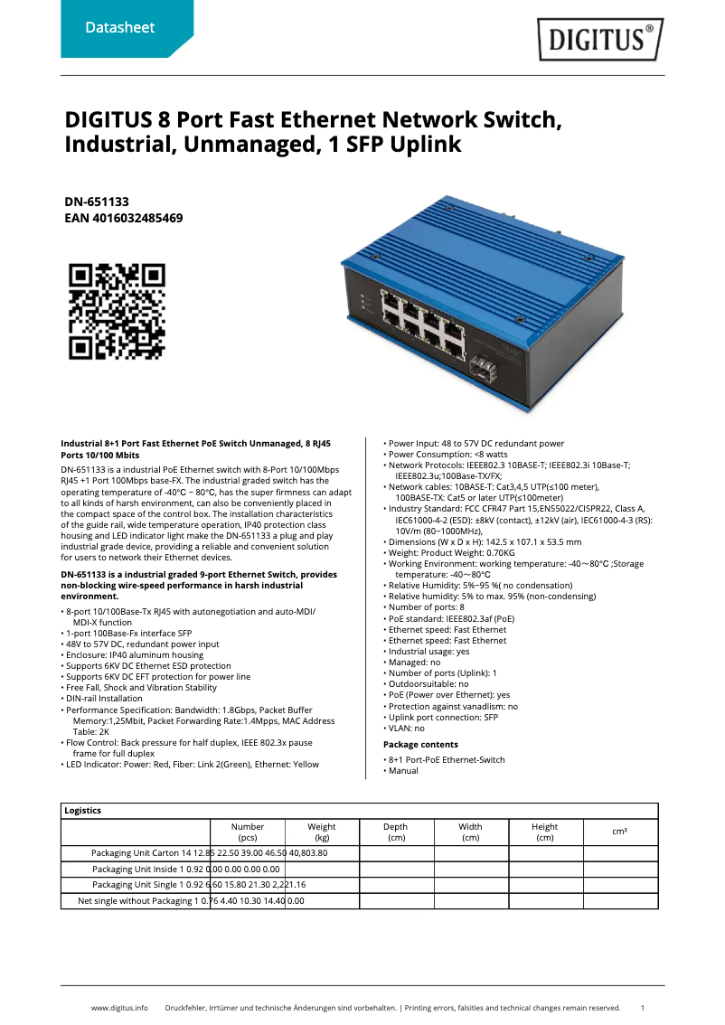 Page n°1 - Fiche technique Digitus DN-651133