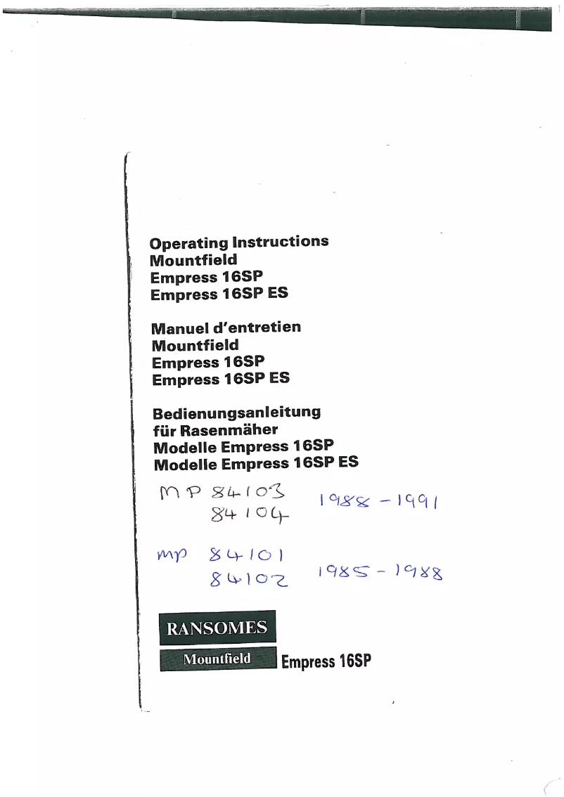 Image de la première page du manuel de l'appareil Empress 16SP