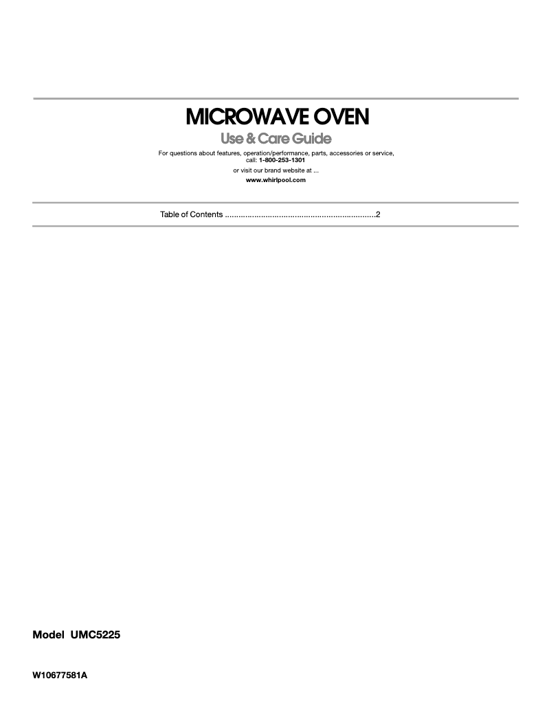 Page n°1 - Manuel d'utilisation et d'entretien KitchenAid UMC5225DB
