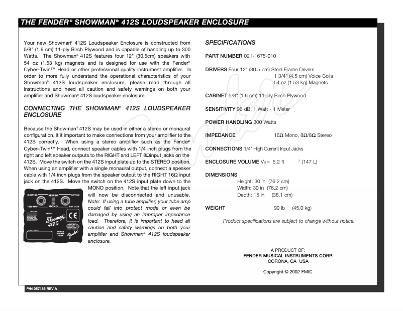 Image de la première page du manuel de l'appareil Showman 412S