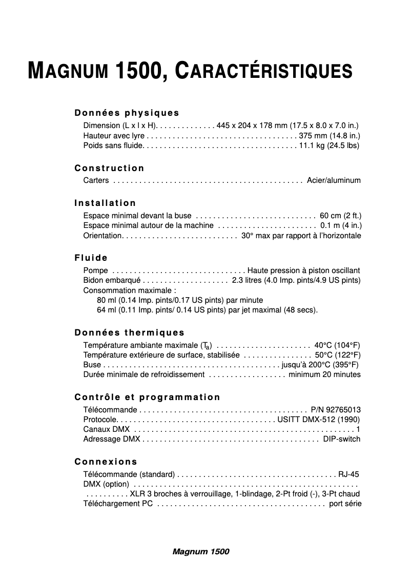 Image de la première page du manuel de l'appareil Magnum 1500