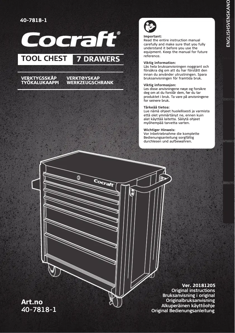 Page 1 de la notice Manuel utilisateur Cocraft 40-7818-1