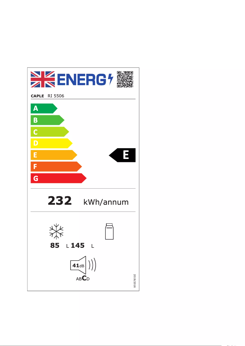 Page 1 de la notice Label énergétique Caple Ri5506