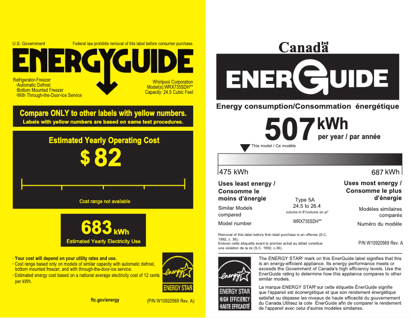 Page 1 de la notice Label énergétique Whirlpool WRX735SDHB