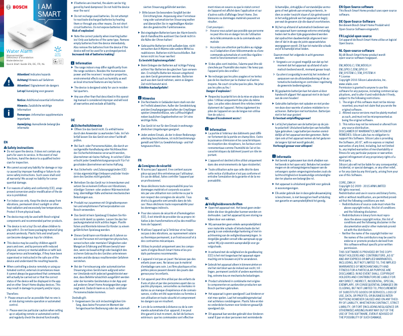 Page n°1 - Manuel utilisateur Bosch Water Alarm