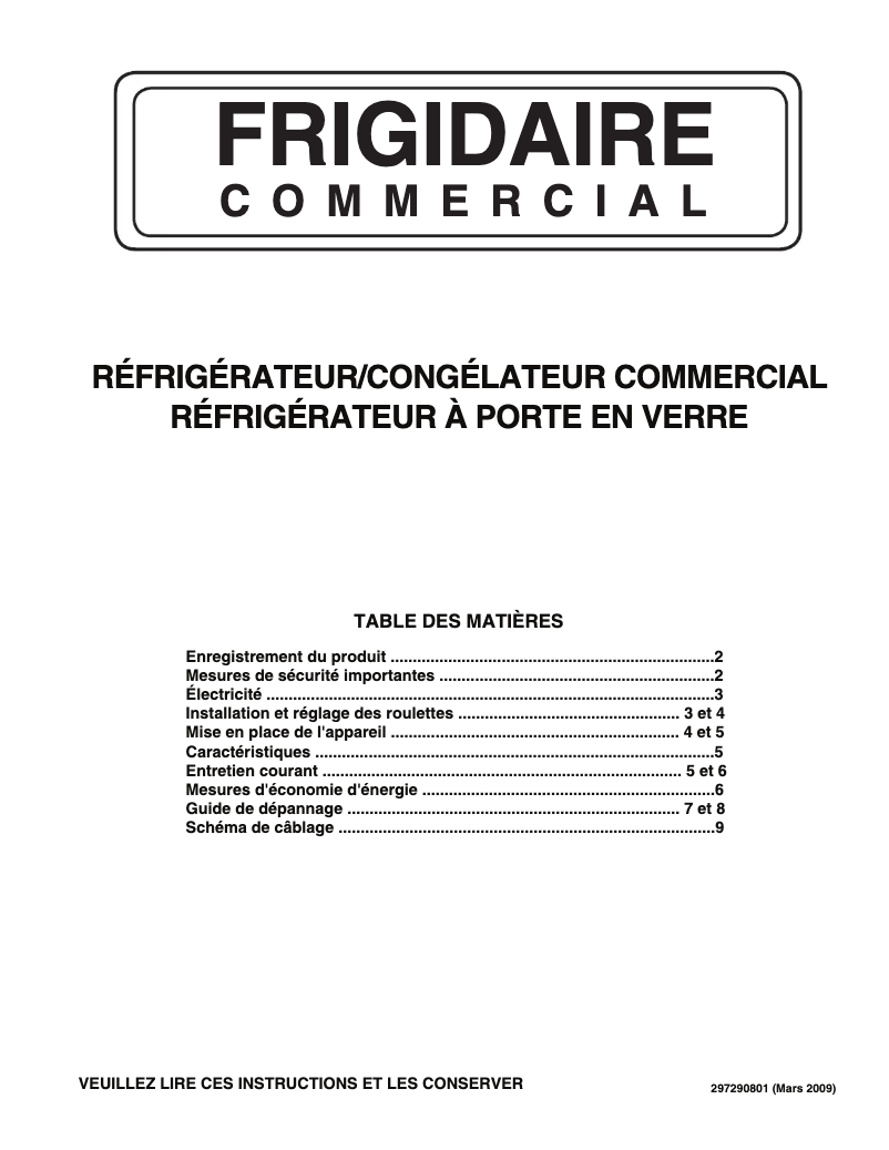 Page n°1 - Manuel utilisateur Frigidaire FCRS201LFB