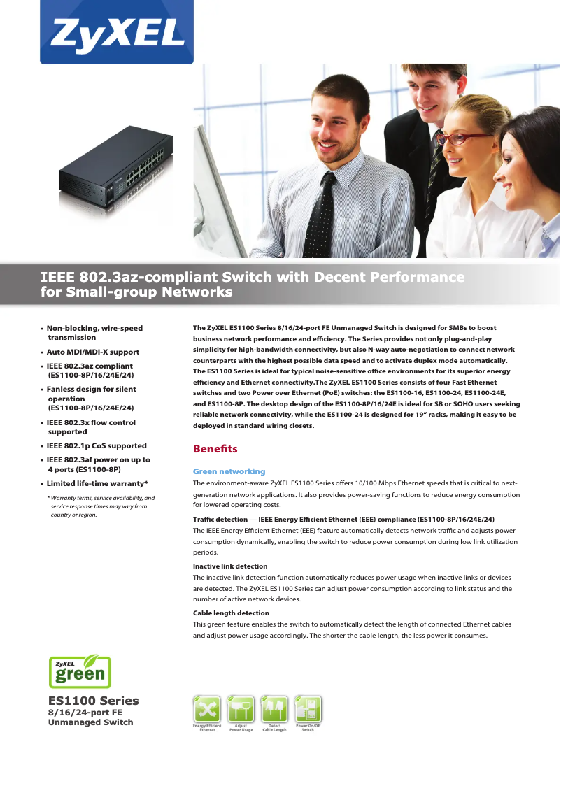Page 1 de la notice Fiche technique ZyXEL ES1100-16