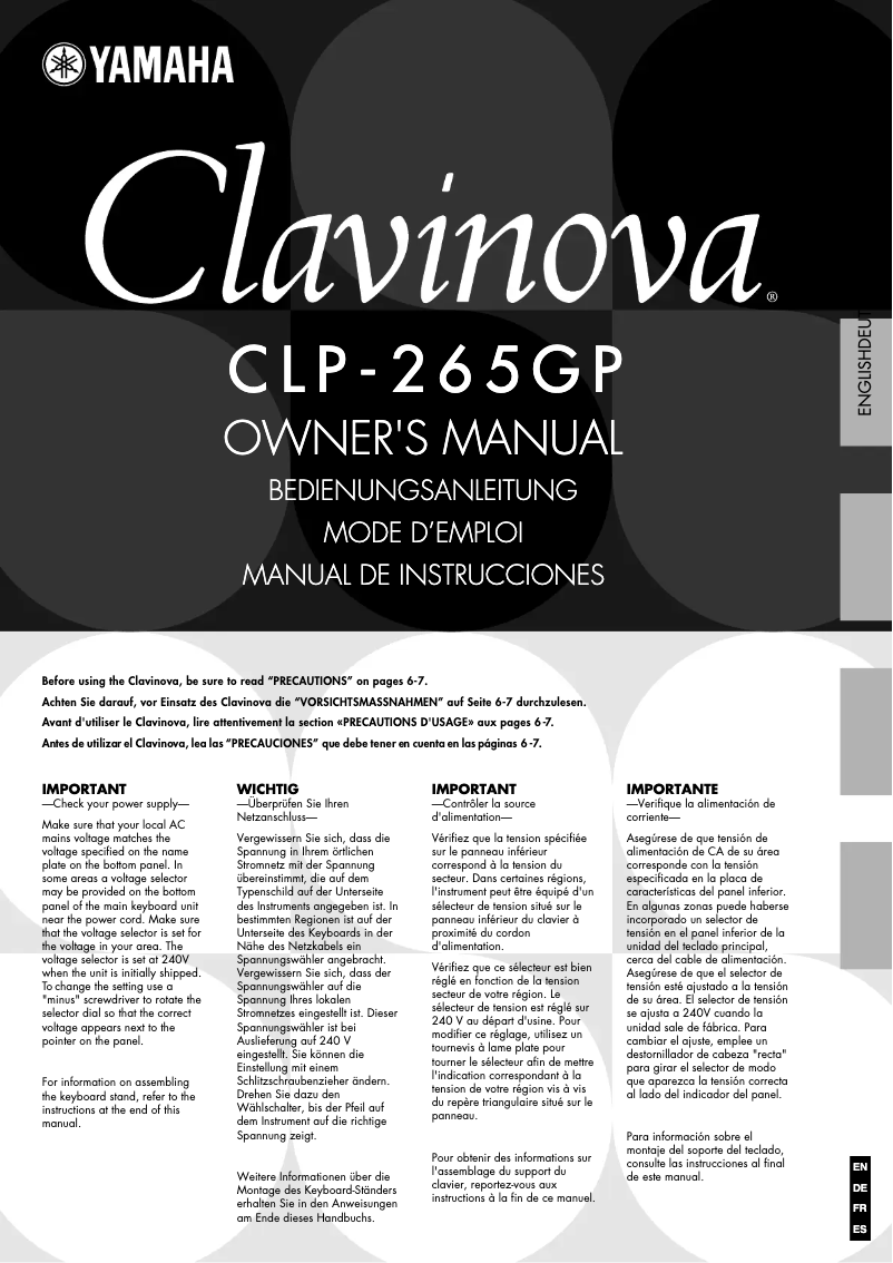 Image de la première page du manuel de l'appareil Clavinova CLP-265GP