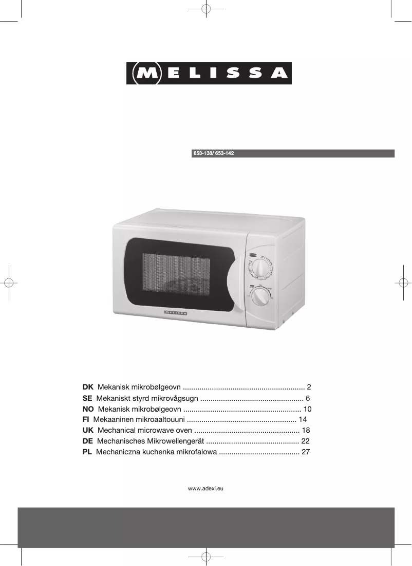 Page 1 de la notice Manuel utilisateur Melissa 653-138