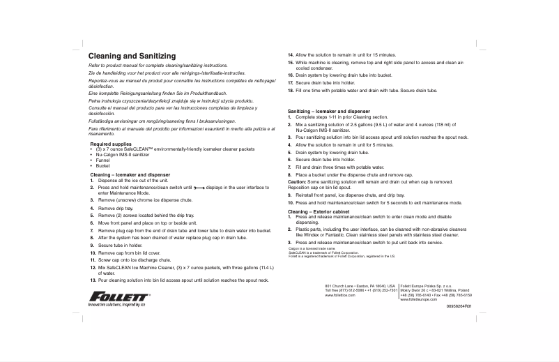 Page 1 de la notice Instructions / montage Follett 7UD100A-IW-NF-ST-00