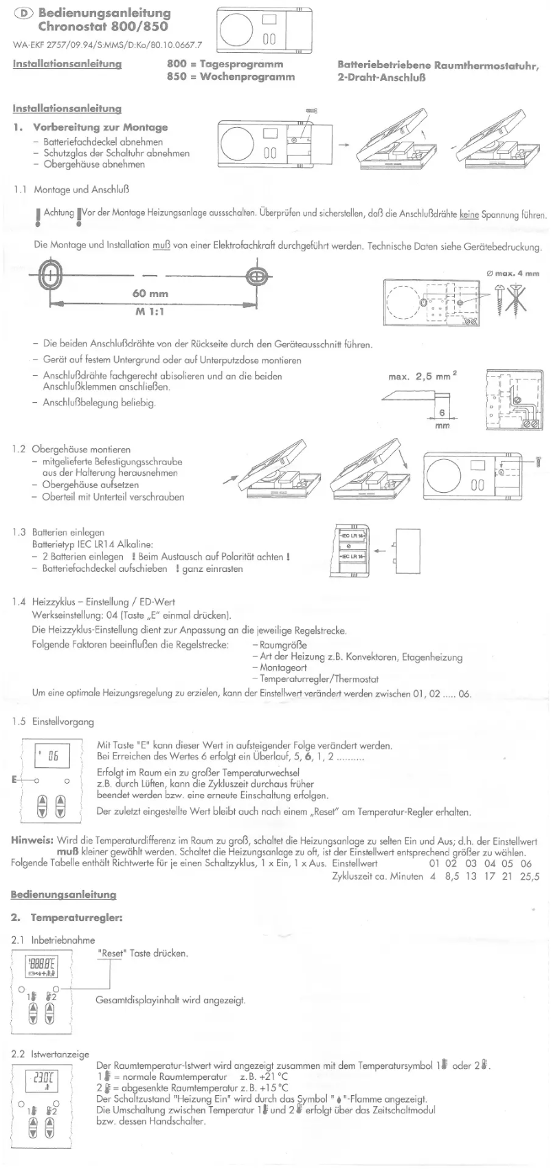 Page n°1 - Manuel utilisateur Grässlin Chronostat 800