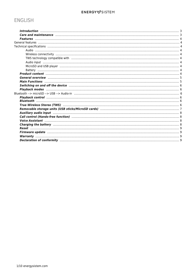 Page 1 de la notice Manuel utilisateur Energy Sistem FS3