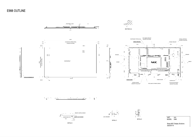 Page 1 de la notice Dessin technique NEC MultiSync E988