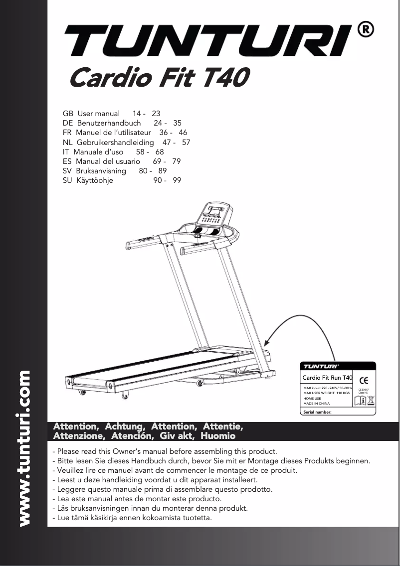 Page n°1 - Manuel utilisateur Tunturi Cardio Fit T40